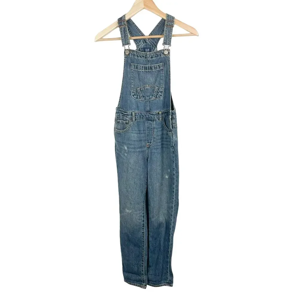 GAP Kids Distressed‎ Jean Overalls L Medium Indigo Denim